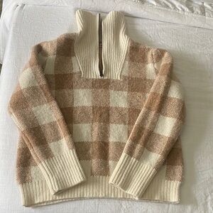 Faherty Cream and Tan Checkered Turtleneck Sweater